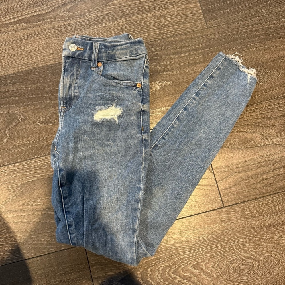 Express Light Blue Distressed Skinny Jeans